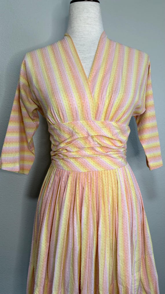 50s Swiss dot rainbow sherbet striped dress | vin… - image 4