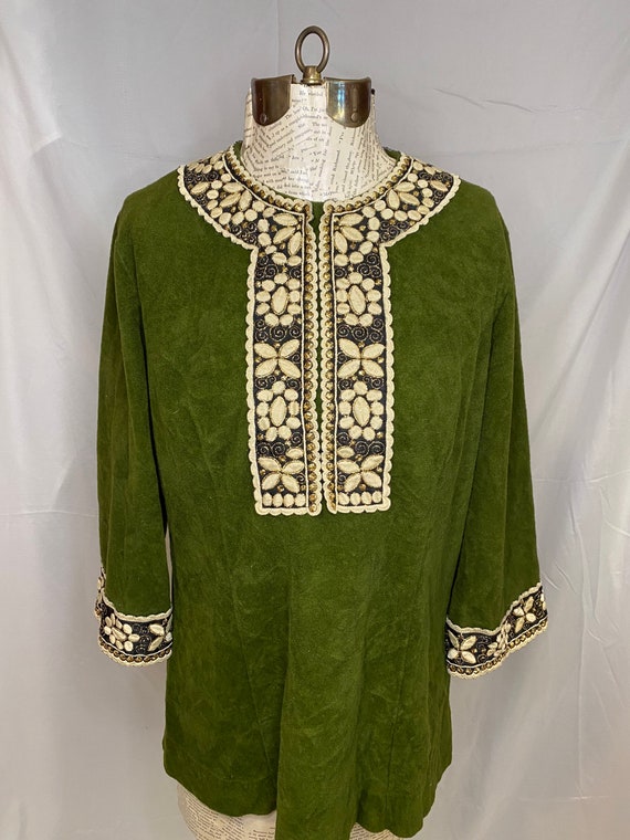 Vintage 70s Vanity Fair gold and green kurta tunic