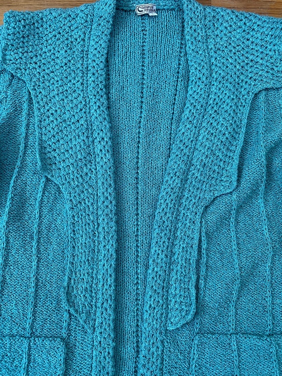 70s Campus Casuals bright teal boucle cardigan | … - image 3