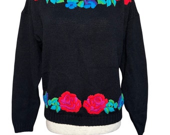 Vintage 80s Floral Embroidered Sweater | Nicole Curie Knit