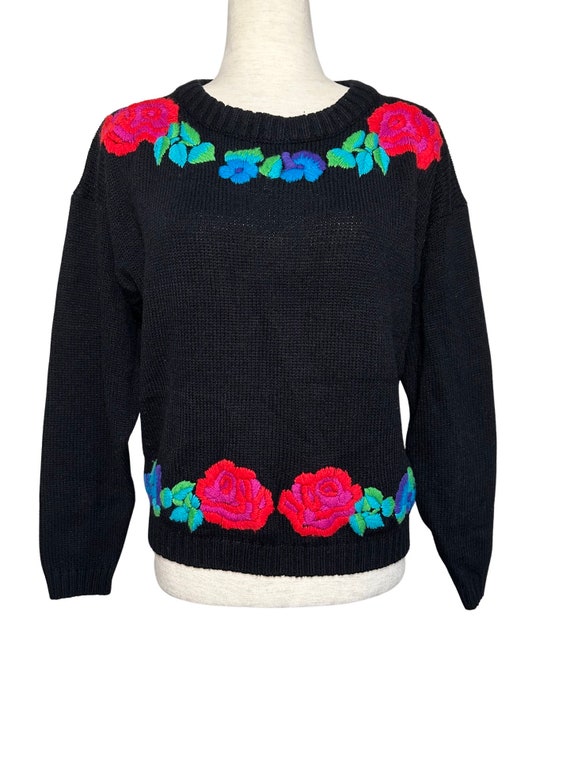 80s Nicole Curie bright floral sweater | vintage … - image 1