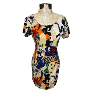90s JAMS WORLD surf line Hawaii abstract body con dress | vintage jams world abstract dress | size 5