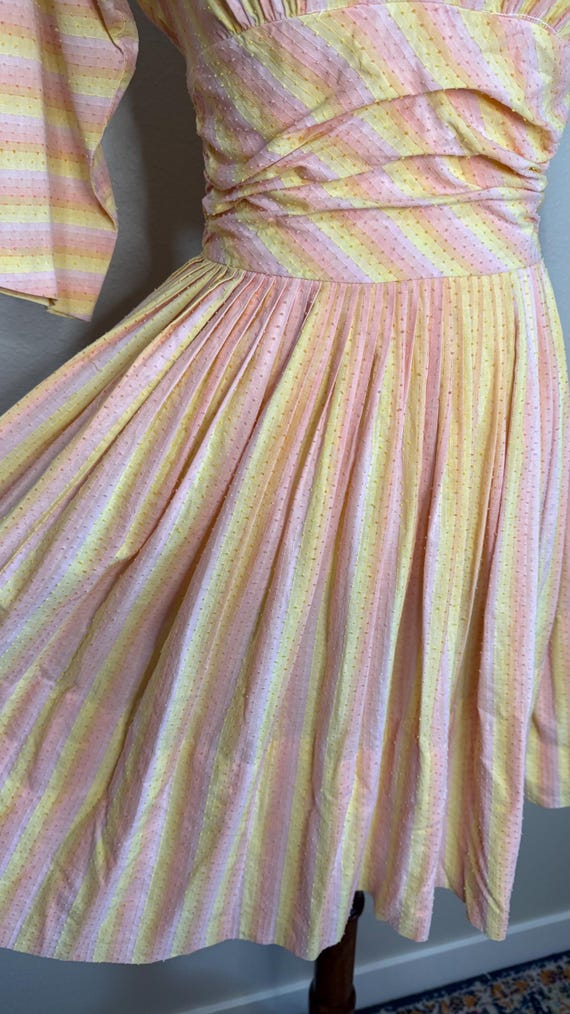 50s Swiss dot rainbow sherbet striped dress | vin… - image 7