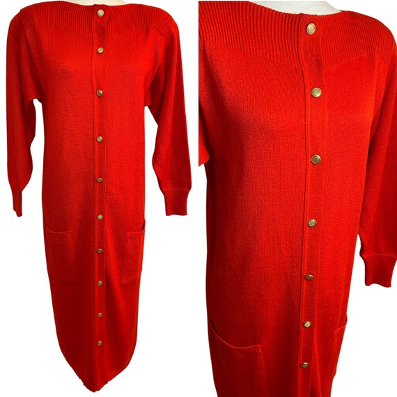 80s Vivanti bright red sweater dress | vintage Vi… - image 1
