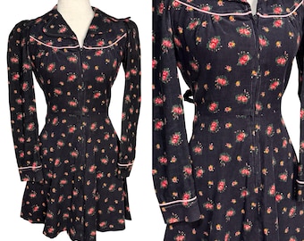 70s Jody T of California floral corduroy mini western dress | vintage corduroy western dress | 1970's Jody T of California mini dress