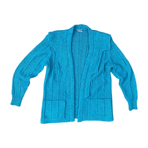 70s Campus Casuals bright teal boucle cardigan | … - image 1