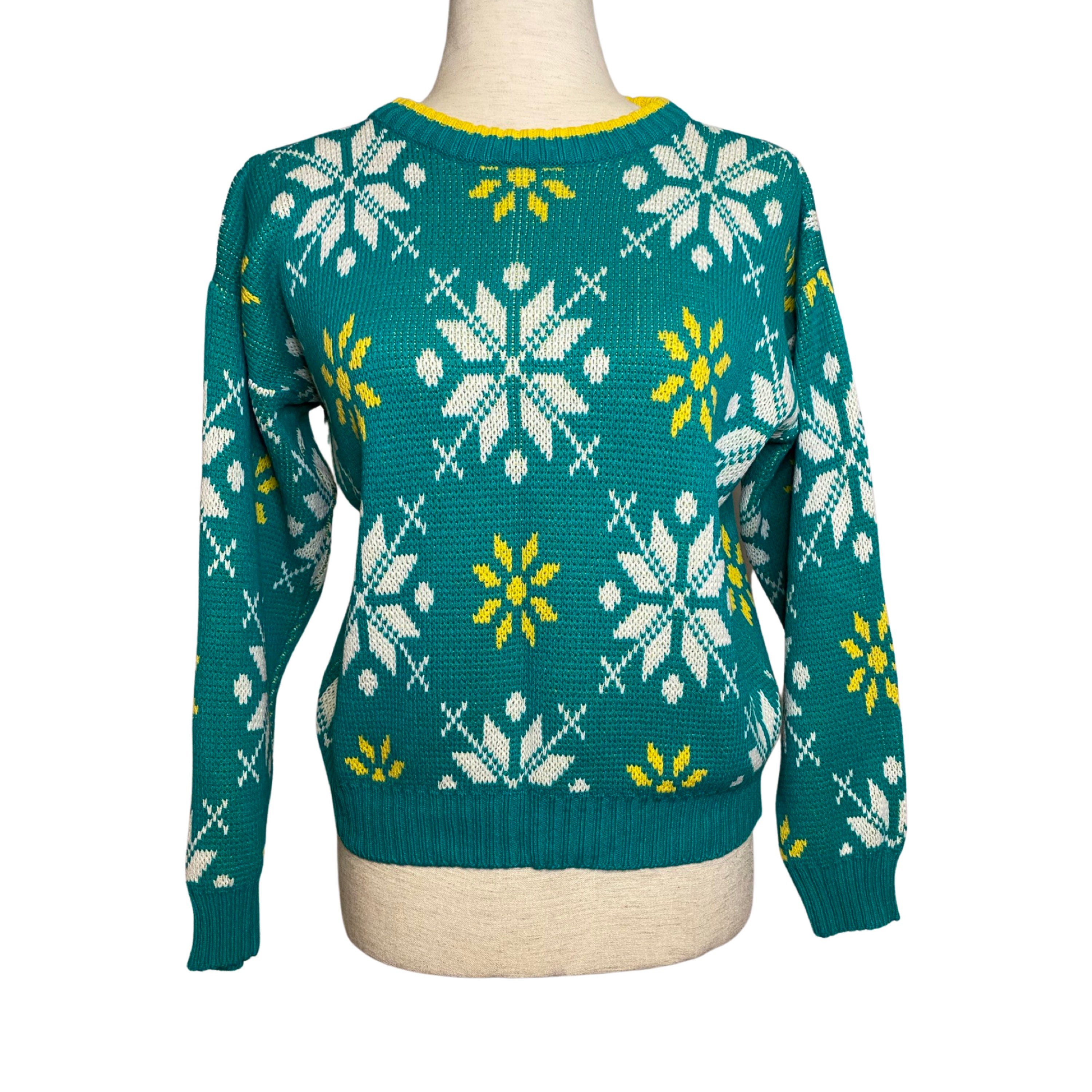 bright teal sweater