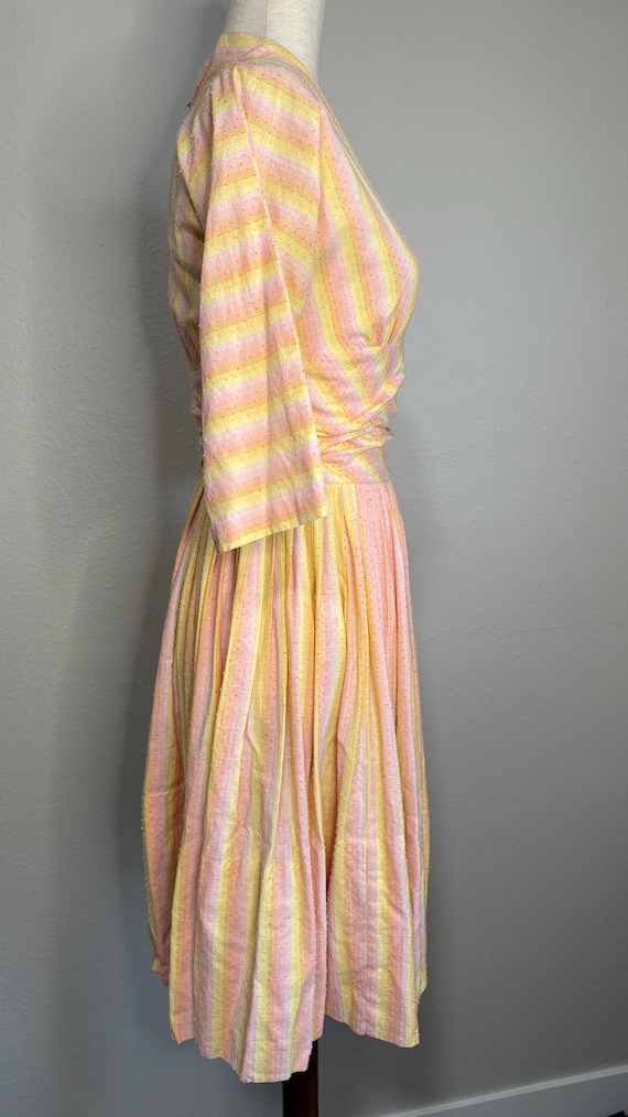 50s Swiss dot rainbow sherbet striped dress | vin… - image 9