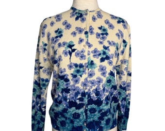 60s blue floral lambswool and angora cardigan | vintage floral cardigan | 1960s The May Company lambswool and angora blue floral cardigan
