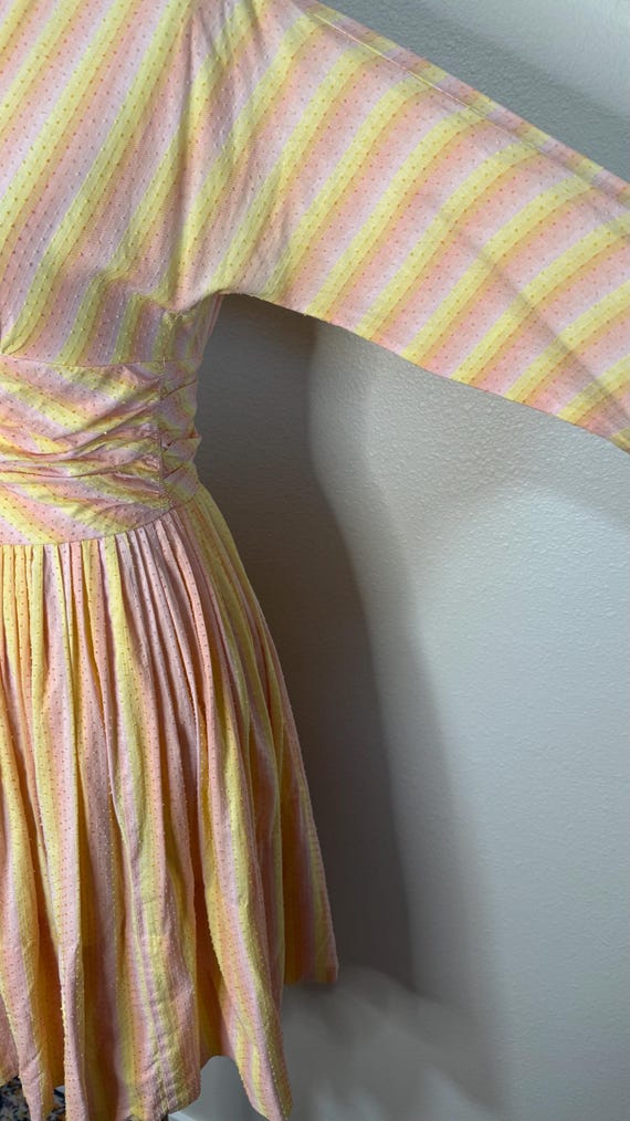 50s Swiss dot rainbow sherbet striped dress | vin… - image 6