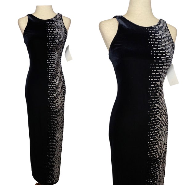 90s/Y2K Maurices black velvet and silver sparkle slinky dress | vintage black velvet slinky dress | 90s prom dress | NOS slinky dress