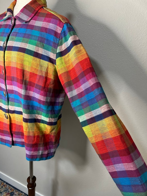 90s rainbow plaid chore jacket | vintage bright p… - image 4