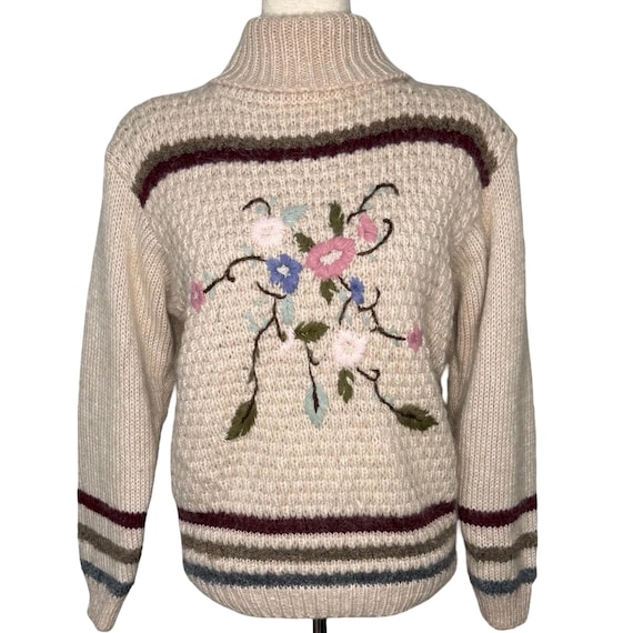 80s mohair wool floral knit sweater | vintage 1980s hand knit floral mohair and wool sweater | vintage hand knit wool sweater