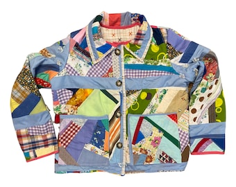 Vintage 70s Quilt Chore Jacket | Patchwork Coat, Size Large