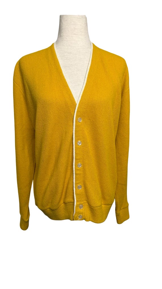 Vintage 50s Mustard Yellow Orlon Knit Cardigan - image 1