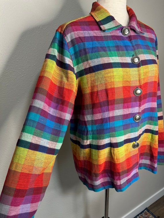 90s rainbow plaid chore jacket | vintage bright p… - image 5