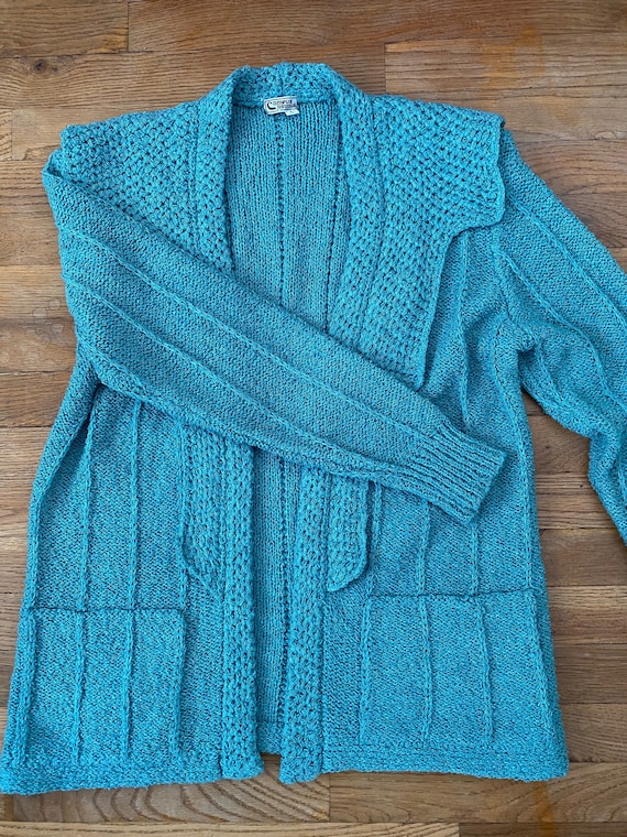 70s Campus Casuals bright teal boucle cardigan | … - image 2