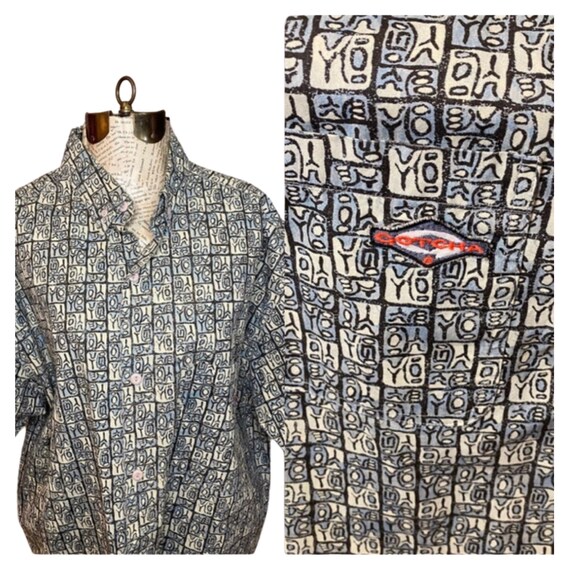 90s GOTCHA all over abstract print button down sh… - image 1
