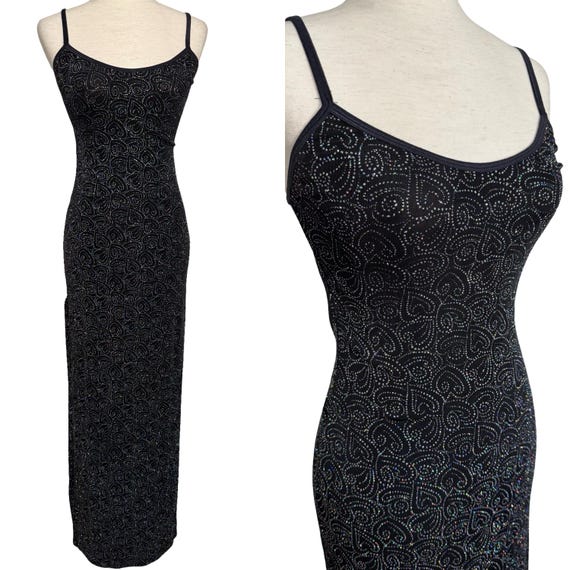 Vintage 90s Silver Sparkly Dress | Black Slinky Open Back Gown Vintage 90s Silver Sparkly Dress | Black Slinky Open Back Gown