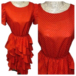 80s d.b.a LA red with white polka dots tiered dress | vintage red and white polka dot dress | size 9