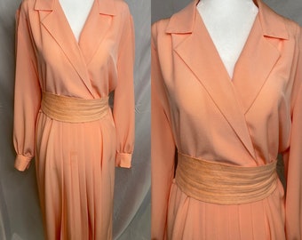 60s Lilli Ann petite peachy pink pleated shirt dress | vintage Lilli Ann peachy secretary dress | vintage shirt dress