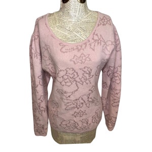 Vintage Saks Fifth Avenue mohair blend puff sleeve sweater // 80s 90s lambswool puff sleeve pink sparkle sweater // size small