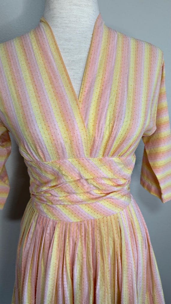 50s Swiss dot rainbow sherbet striped dress | vin… - image 5