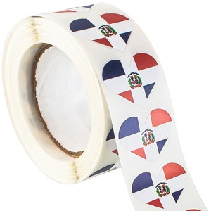 Dominican Republic Flag Heart Stickers * 500 Per Roll (1" x 1")