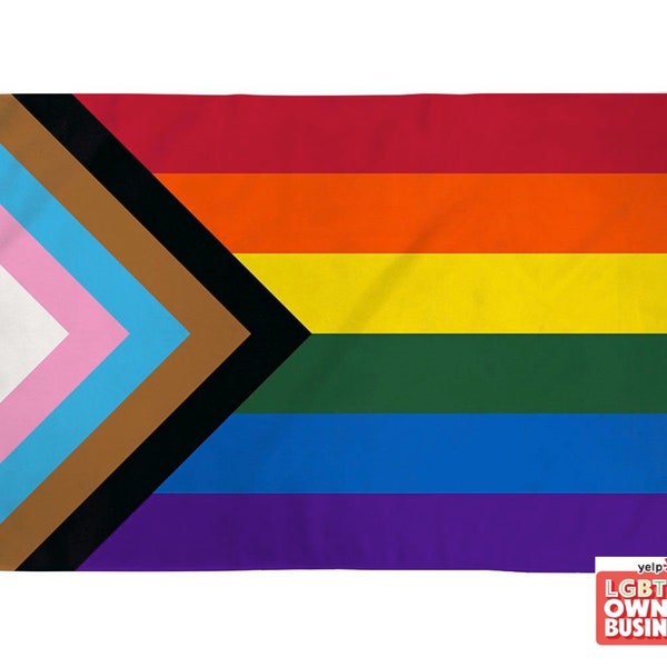 Bandera impermeable Progress Pride 3 x 5 pies o 2 x 3 pies Poly LGBTQ Inclusive (con licencia)