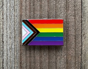 Progress Pride Flag Lapel Pin 1" x 5/8" - Lapel Pin or Magnetic Backing