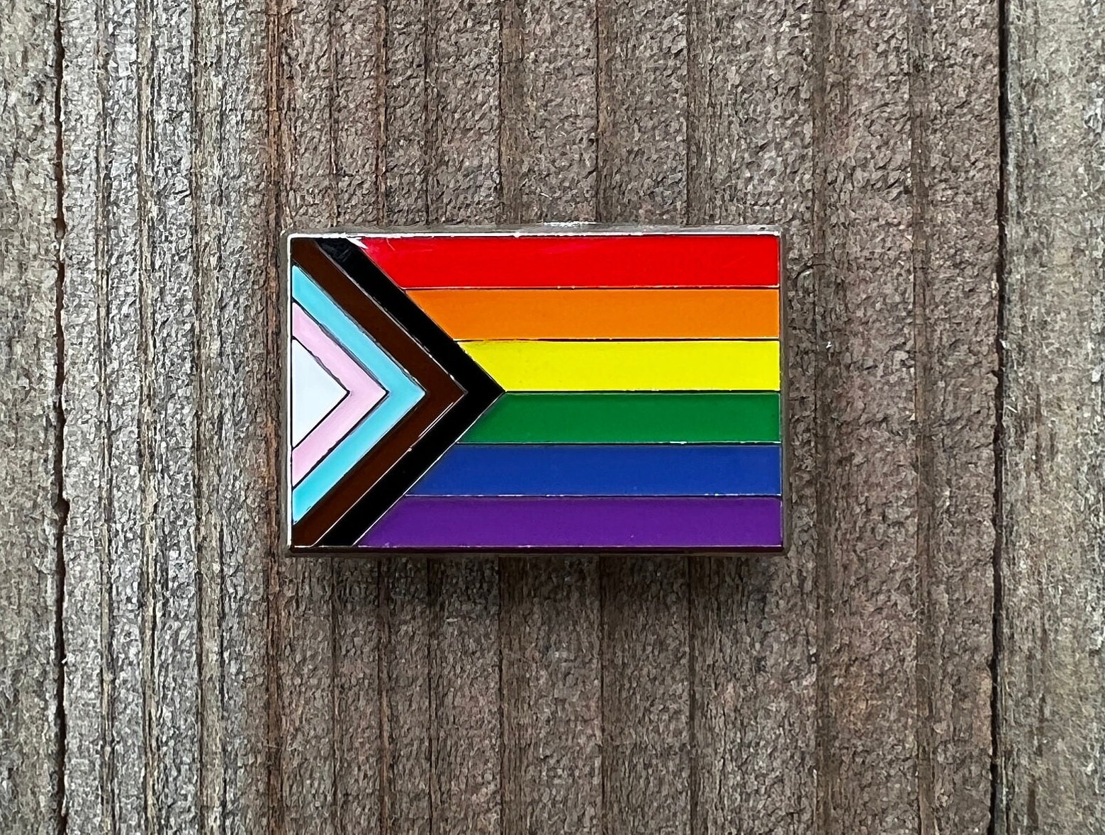 Progressive Pride Flag Heart Shaped Enamel Pin 1.25 