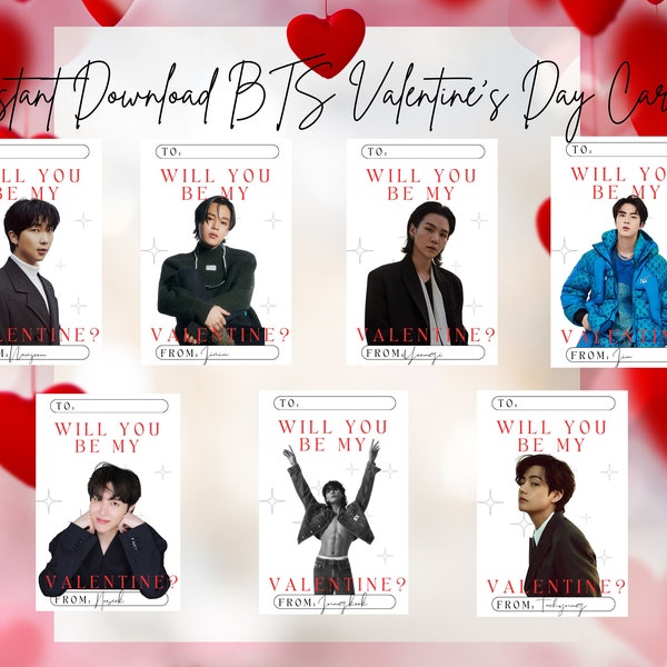 BTS Inspired Digital Valentine's Day Cards - K-pop Love - Instant Download