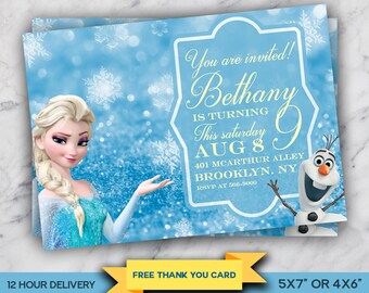 Frozen Invitation, Elsa Invitation, Olaf Invite, Personalized Birthday Party Invitation, Printable Digital File, FREE Thank You Card