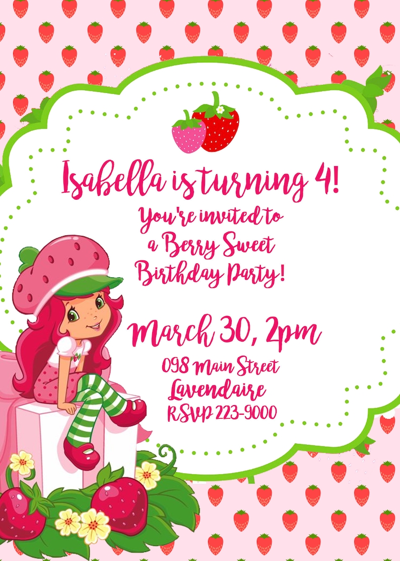 Strawberry Shortcake Invitation Personalized Birthday Party Etsy