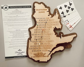 Quebec Shaped Frustration Rummy Board with Pegs Made in Alberta, Canada