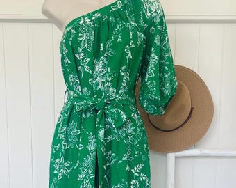 Green Floral One Shoulder Midi Length Dress - Etsy Green Floral One Shoulder Midi Length Dress - Etsy