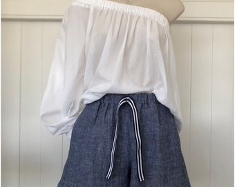 Blue Linen Shorts