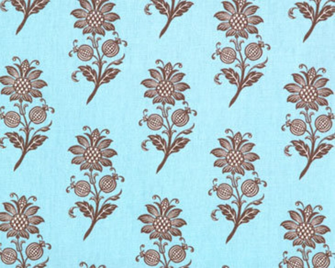 Upholstery Fabric Drapery Fabric Blue/brown Floral Slip Etsy