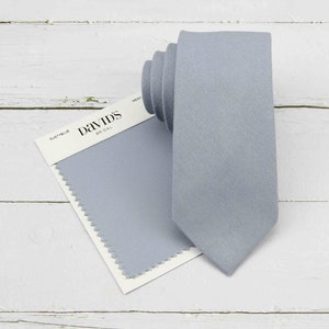 Dusty Blue Linen Tie for Men Wedding. Mens Tie Heather Blue. Dusty Blue Color Neckties for Men and Kid.