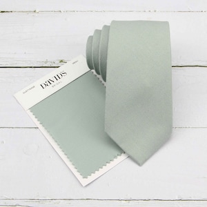 Dusty Sage Linen Tie. Dusty Sage Tie for Men Wedding. Mens tie Dusty Sage Green. Davids Bridal Dusty Sage Color.
