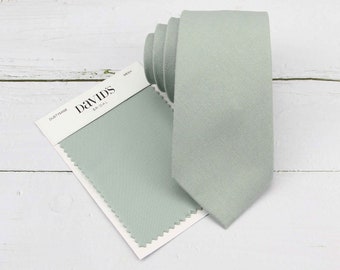 Dusty Sage Linen Tie. Dusty Sage Tie for Men Wedding. Mens tie Dusty Sage Green. Davids Bridal Dusty Sage Color.