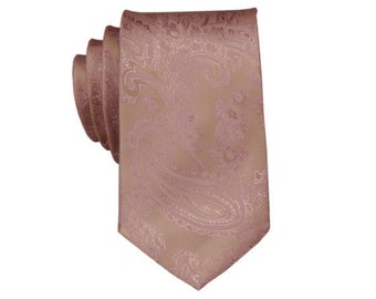 Roségouden stropdassen voor heren. Rose gouden bruiloft stropdassen. Desert Coral-stropdassen voor heren. Roze gouden Paisley-stropdassen voor bruidsjonkers. Bruidegom banden.