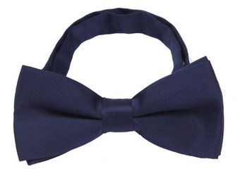 Marine Bowties. Dark Blue Silk Satin Bow Ties. Marine Wedding Bow Ties.