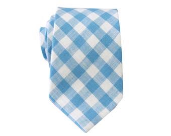 Aqua Blue Plaid Ties. Mens Aqua Neckties. Blue Wedding Tie. Gift Ideas.1 00% Cotton Tie. 3" width