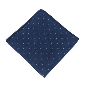 Polka Dot Pocket Square.Blue Handkerchief.Denim Hanky.Mens Pocket Square