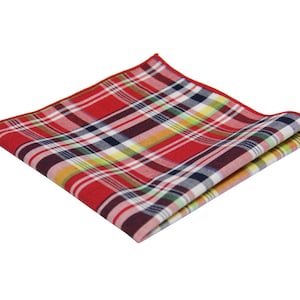 Red Madras Pocket Square.100% Cotton Red Madras Plaid Handkerchief.Red Check Hankies.Wedding Hankies.Gift Set.