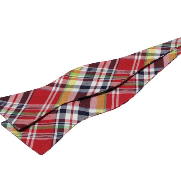 Red Plaid Self Tie Bowties.Red Freestyle Bowtie.100% Cotton.Mens Untied Bowties. Bowtie for Prom.Party.Wedding.