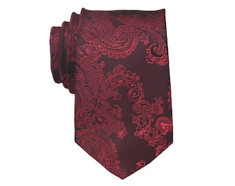Burgundy Paisley Necktie: Wine Red Wedding Tie