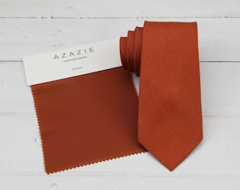 Auburn Ties. Sienna Cognac Linen Tie, Men & Kid Sizes. Azazie Davids Bridal Color Necktie - Wedding Groomsmen Groom