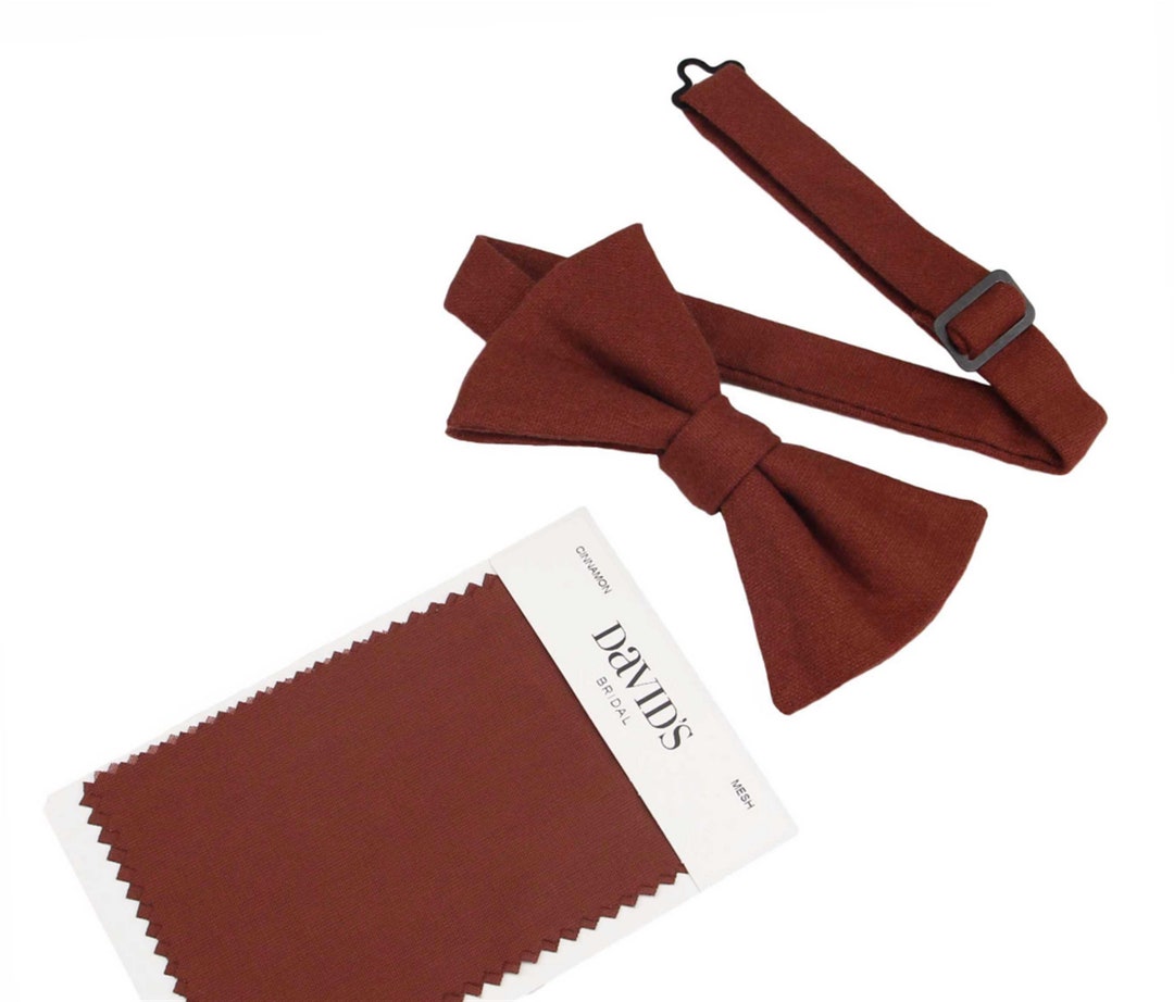 Cinnamon Wool Bow Tie. Mens Cinnamon Bow Ties. Terracotta Color Bowties for Men Wedding